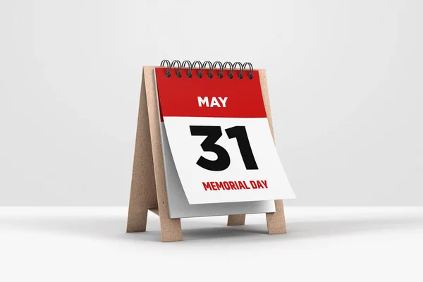 3d illustration of calendar with 31 May Calendar on white background. Thirty-one of May. Memorial Day