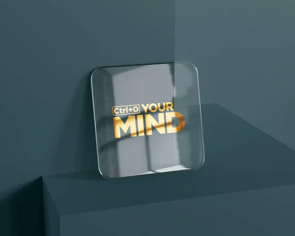 Open Your Mind. Ctrl+O is shortcut of Open, Quote for Graphic Designer. Text printed on glass with reflection on the floor. 3D illustration of designer quote