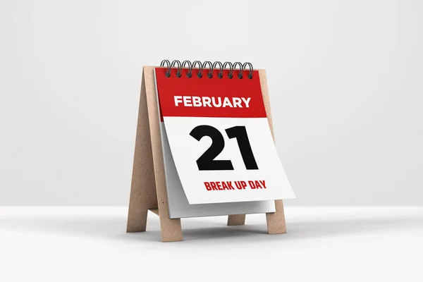 3d illustration of calendar with 21 February Calendar on white background. Valentine's week Break Up Day. 21st of February