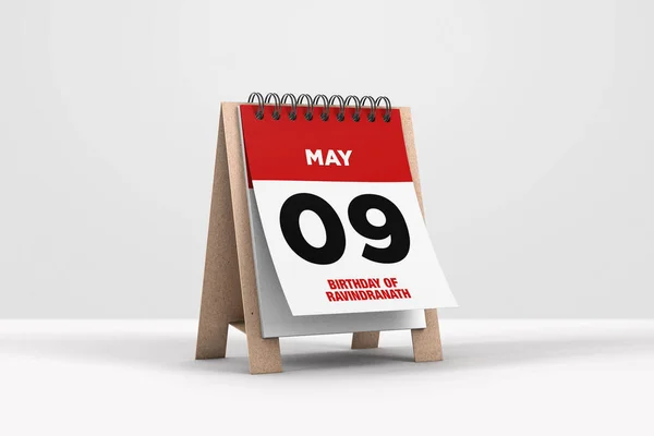 Illustration Calendar May Calendar White Background Ninth May Birthday Ravindranath — Stockfoto