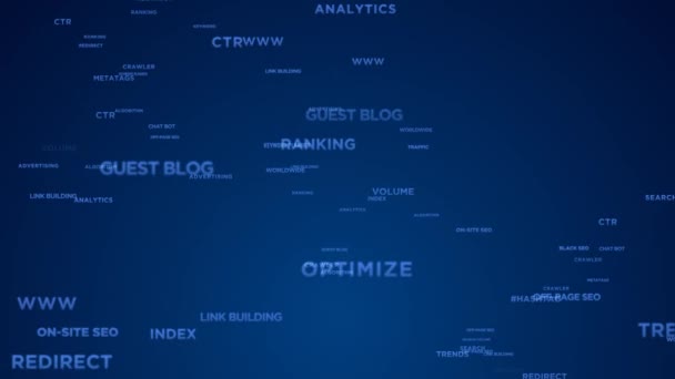 Search Engine Optimization Word Cloud Flying Social Media Marketing Related — Stockvideo