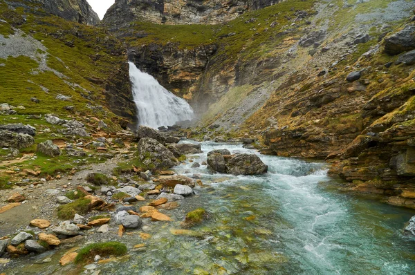 Waterfall known as cola de caballo or horse tail in the spanish pyrenees