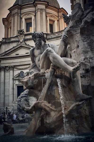 Detail Der Statuen Auf Den Brunnen Des Navona Platzes — Stockfoto