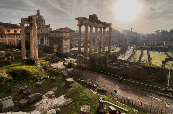 Panoramablick Auf Das Forum Von Rom Morgengrauen Niemand Geht Auf — Stockfoto