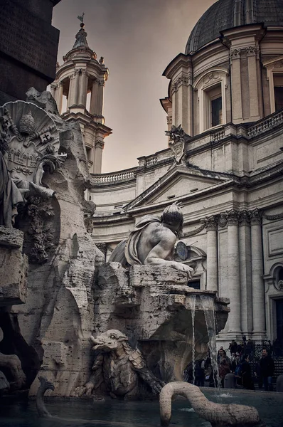 Detail Der Skulpturen Den Brunnen Des Navona Platzes Rom — Stockfoto