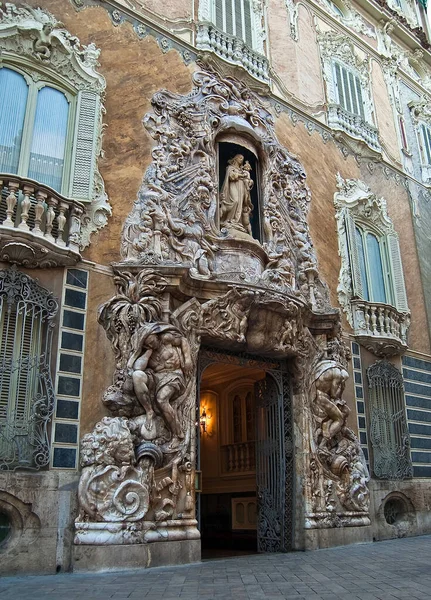 Puerta Entrada Palacio Valencia Con Mucho Mármol Adornos Piedra Hoy — Foto de Stock