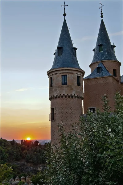Towers Alcazar Segovia Sunset — Stock Photo, Image