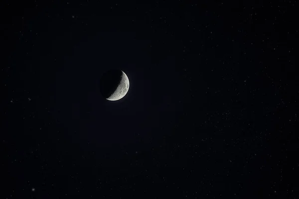 Dettaglio Della Luna Con Crateri Stelle Sullo Sfondo — Foto Stock