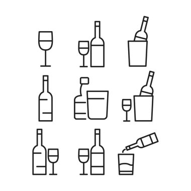Alkolik içecek çizgisi simgesi seti.