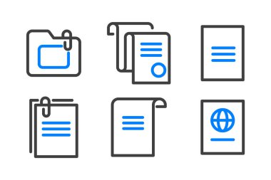 Belgelerle ilgili basit vektör çizgisi simgeleri kümesi.