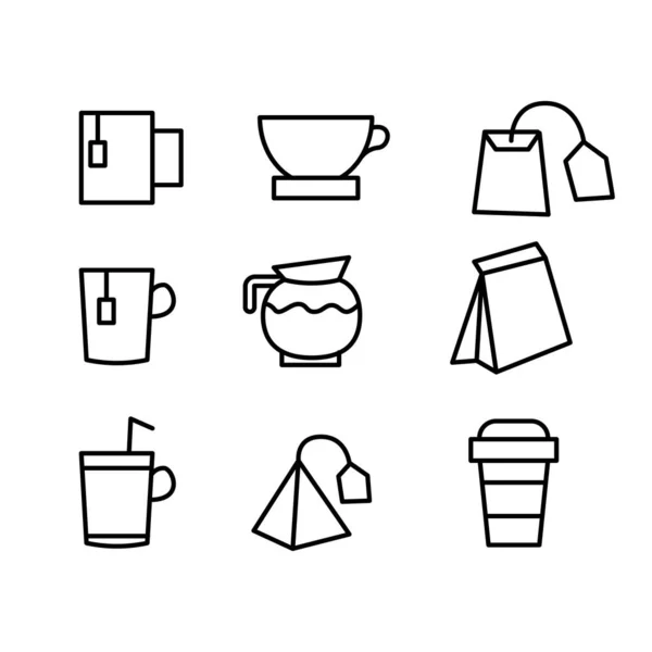 Σύνολο Καφέ Τσάι Διάνυσμα Γραμμή Εικονίδια — Διανυσματικό Αρχείο
