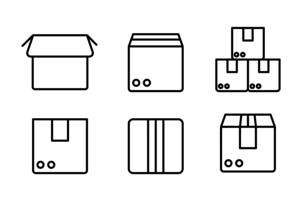Iconos Línea Caja Papel Madera — Vector de stock