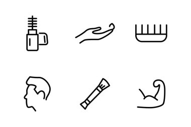 Güzellik ve bakım çizgisi simgeleri koleksiyonu. Büyük UI simgesi seti. İnce taslak simgeler paketi. Vektör illüstrasyonu E10.