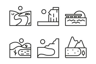 Doğa simgelerindeki ana hatlı ağ suyu seti. Vektör. EPS 10.