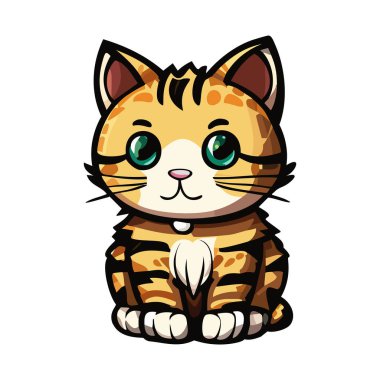 Gözlük takan ve elinde çizgi film tarzında altın para tutan bir kedinin vektör çizimi.