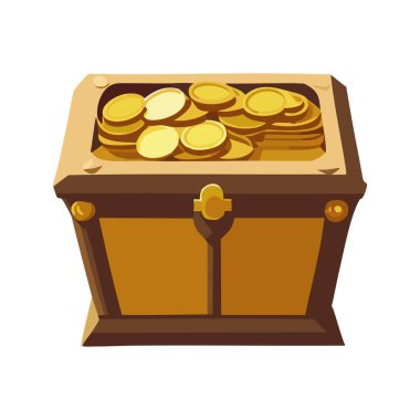 Çizgi film tarzında altın sikkeli bir sandığın vektör çizimi.