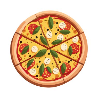 Beyaz arkaplanda yuvarlak pizza vektör illüstrasyonu