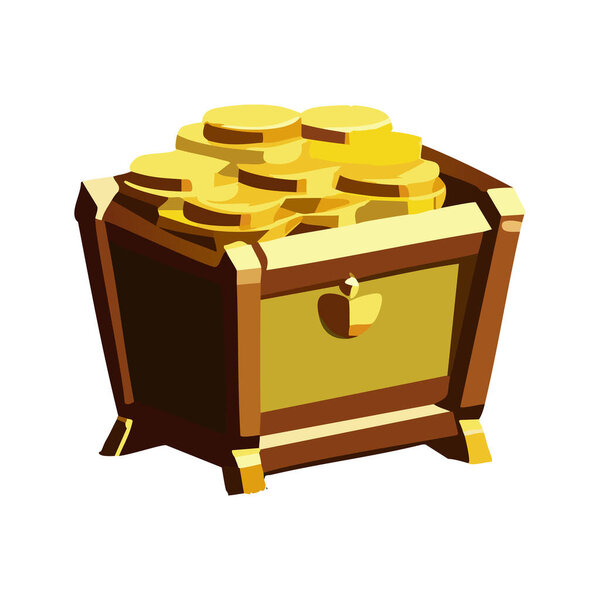 Vector illustration of a chest with gold coins in cartoon style.