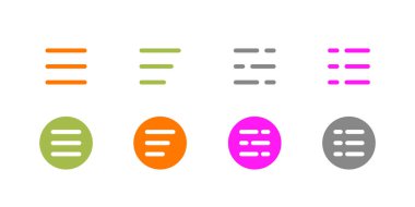 Menü simgesi, ayrıntı simgesi. Vektör yatay üç çizgi simgesi. Göster, bilgi, liste