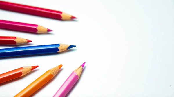 Colorful Pencils White Background Copy Space Text Stock Image
