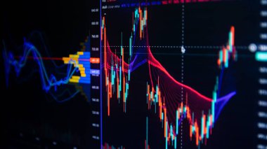 Borsa verileri monitörde. Monitörde iş finans grafiği. Borsa verileri monitörde. İş finans grafiği ekranda.