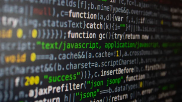 Software Development Programmer Coding Computer Monitor Close Computer Program Code — Stock Photo, Image
