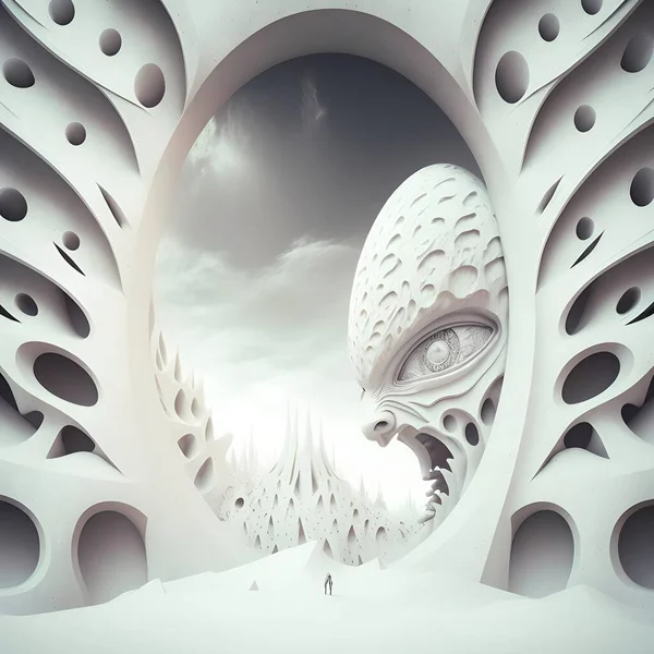 Abstract representation of another planet with white sculptures