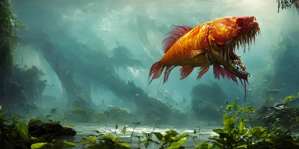 Підводний Світ Стародавня Страшна Оранжева Зубна Риба Передньому Плані — стокове фото
