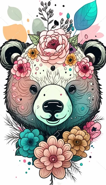 Χαριτωμένο Κεφάλι Αρκούδας Στα Λουλούδια — Φωτογραφία Αρχείου
