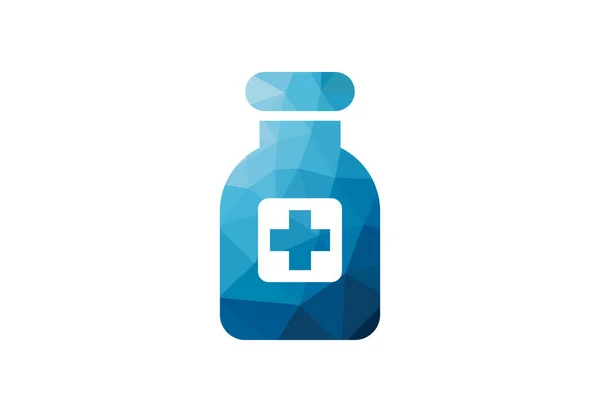 Низька Полі Охорона Здоров Дизайн Логотипу Медичної Пляшки Шаблон Векторного — стоковий вектор