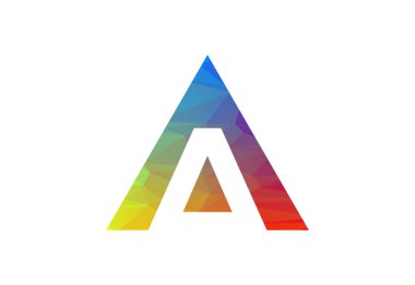 Renkli Low Poly ve samimi A harfi logo tasarımı, Vektör illüstrasyonu