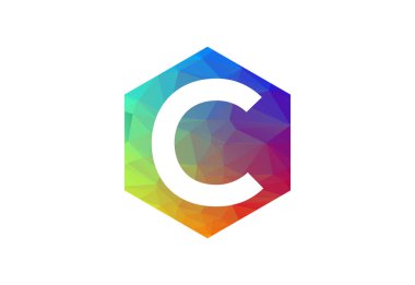 Renkli Low Poly ve ilk C harfi logo tasarımı, Vektör illüstrasyonu