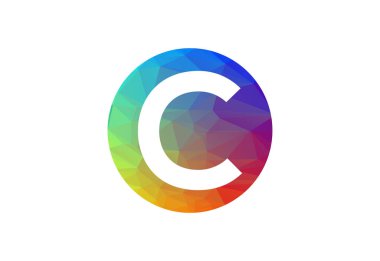 Renkli Low Poly ve ilk C harfi logo tasarımı, Vektör illüstrasyonu