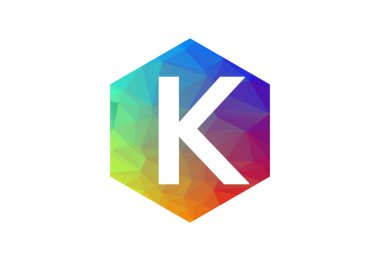 Renkli Low Poly ve ilk K harfi logo tasarımı, Vektör illüstrasyonu