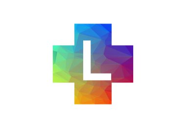 Renkli Low Poly ve ilk L harfi logo tasarımı, Vektör illüstrasyonu
