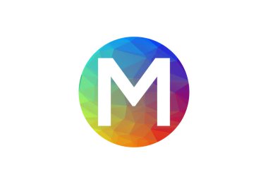 Renkli Low Poly ve ilk M harfi logo tasarımı, Vektör illüstrasyonu