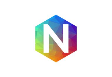 Renkli Low Poly ve ilk N harfi logo tasarımı, Vektör illüstrasyonu