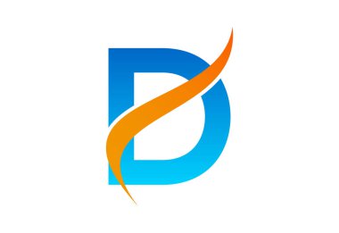 Gradyan D harfi logo tasarımı, swoosh, Vektör illüstrasyonu