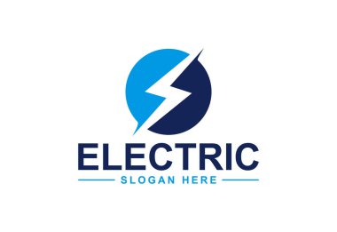 Elektrik logosu, şimşek, Yıldırım tasarımı logo şablonu, vektör illüstrasyonu