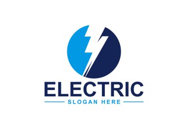 Elektrik logosu, şimşek, Yıldırım tasarımı logo şablonu, vektör illüstrasyonu