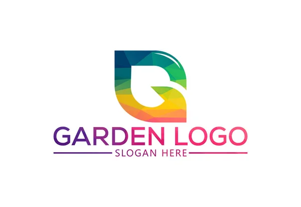 Low Poly Green Garden Logo Design Vector Design Template — Stock Vector
