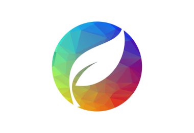 Low Poly ve Leaf, bitki, logo. Yeşil yapraklar, doğa sembolü, vektör tasarım şablonu