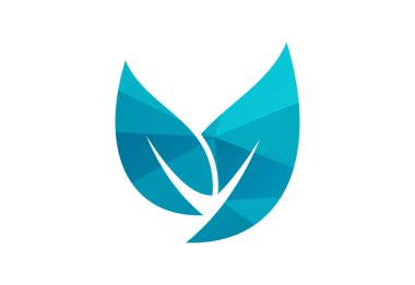 Low Poly ve Leaf, bitki, logo. Yeşil yapraklar, doğa sembolü, vektör tasarım şablonu