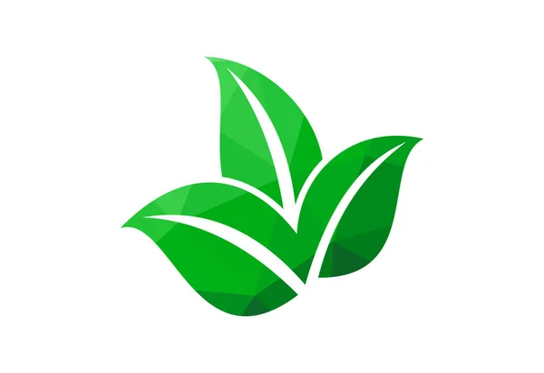 Baixo Poly Folha Planta Logotipo Folhas Verdes Símbolo Natureza Modelo — Vetor de Stock