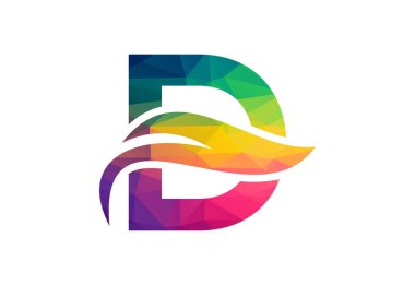 Yaratıcı sembollü düşük Poli ve Baş harfli D harfi logosu, Vektör tasarım şablonu