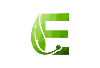 Yaratıcı sembollü düşük Poli ve Baş harfli E harfi logosu, Vektör tasarım şablonu