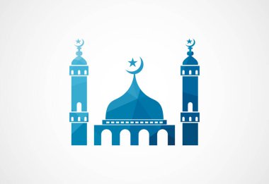 Düşük Poli ve Cami logosu tasarımı, İslami logo şablonu, Vektör illüstrasyonu
