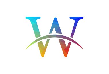 Düşük Poli ve ilk W harfi logo tasarımı, Vektör illüstrasyonu