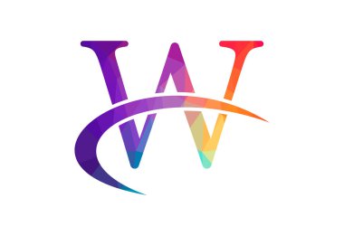 Düşük Poli ve ilk W harfi logo tasarımı, Vektör illüstrasyonu