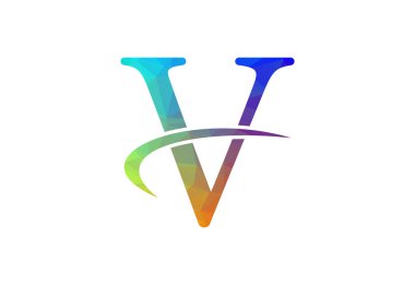 Düşük Poli ve V harfli logo tasarımı, Vektör illüstrasyonu